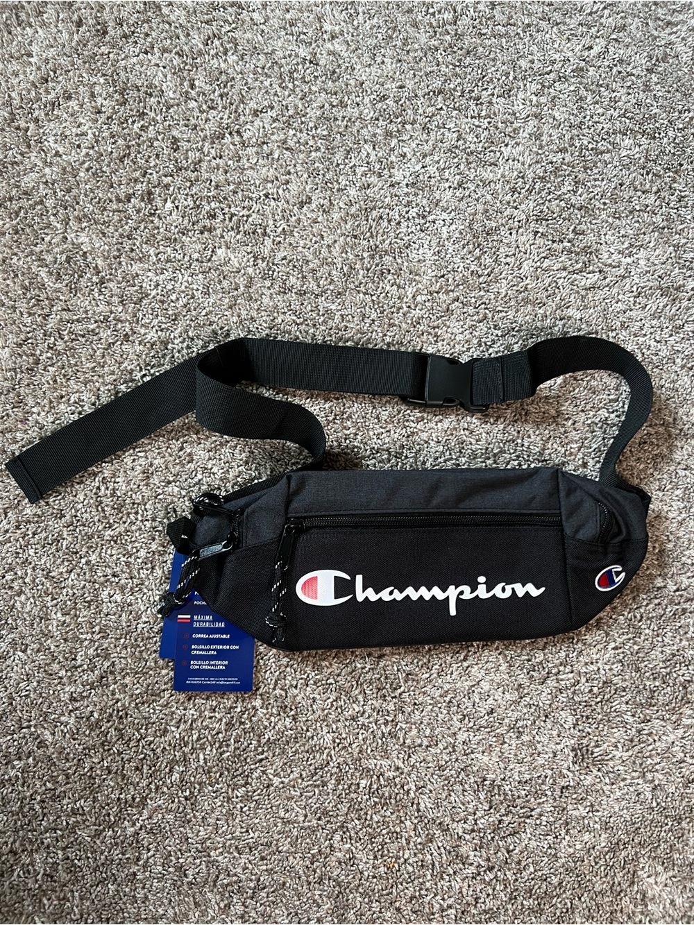Champion Black Waist/ Fanny Bag with White & Red Logo